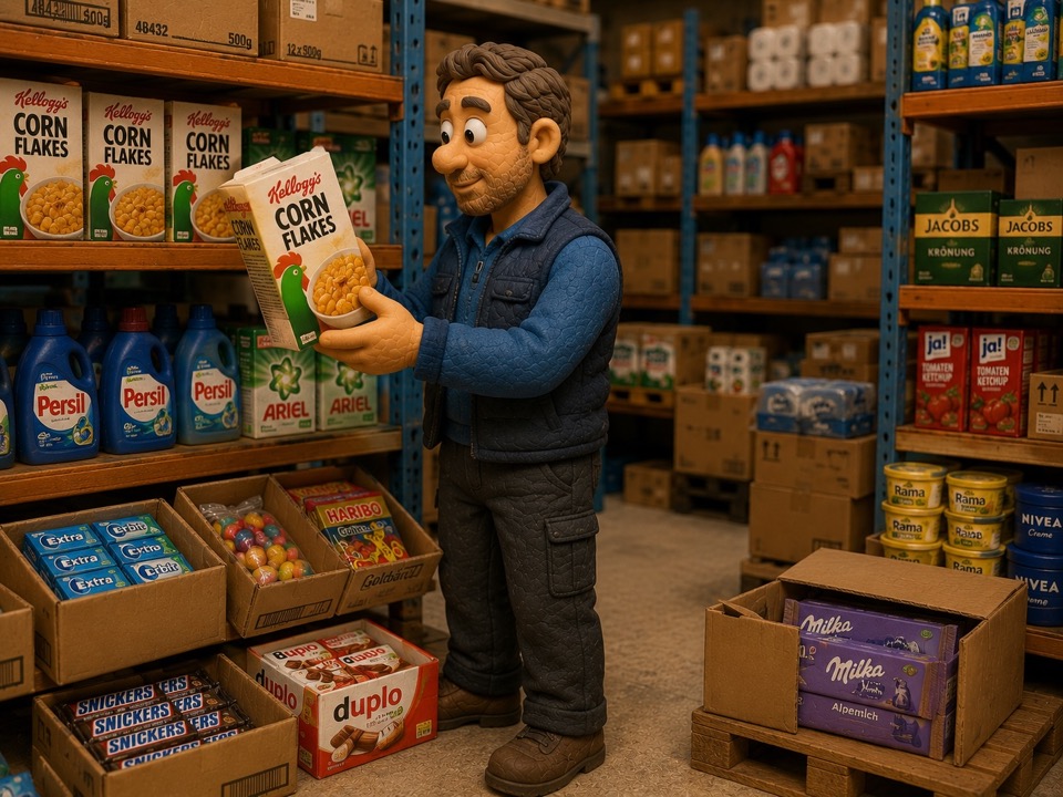Small trading warehouse with boxes and shelves