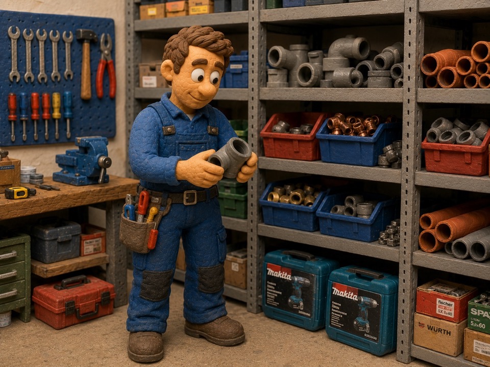 Trade material with boxes and tools