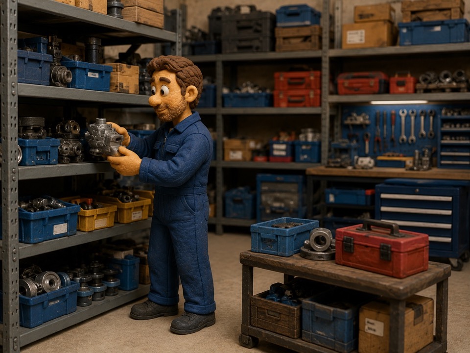 Workshop shelf with material and tools